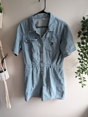 Light Wash Denim Short-Sleeve Romper Bodysuit
